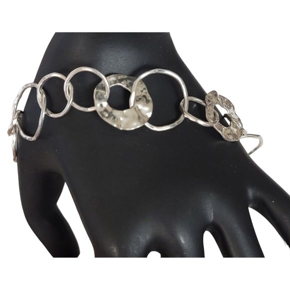 Silpada Sterling Silver Hammered Round Disc Paper Chain Bracelet 8” Long E102 - Picture 3 of 6